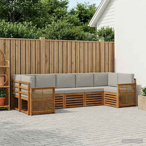 Set de canapele de exterior 6 buc. Natural și gri deschis
