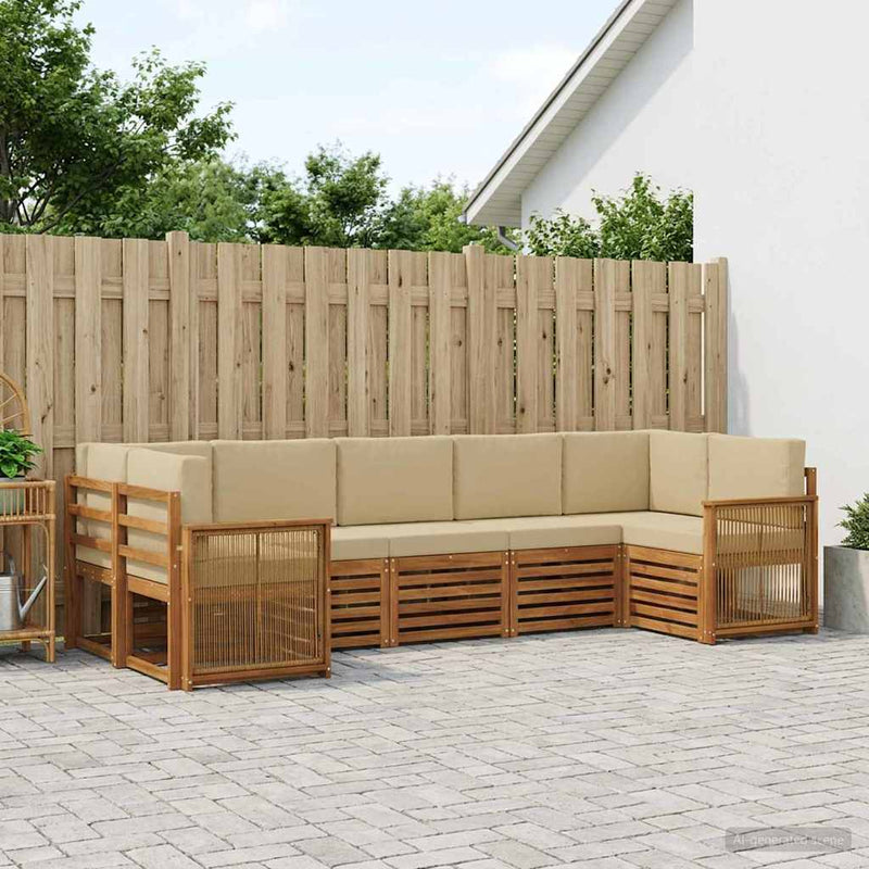 Set de canapele de exterior 6 buc. natural