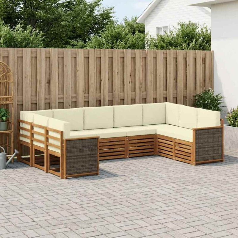 Set de canapele de exterior 7 buc. Natural și Crem
