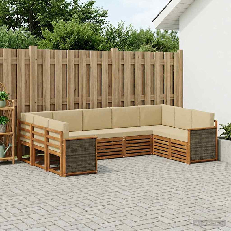 Set de canapele de exterior 7 buc. natural
