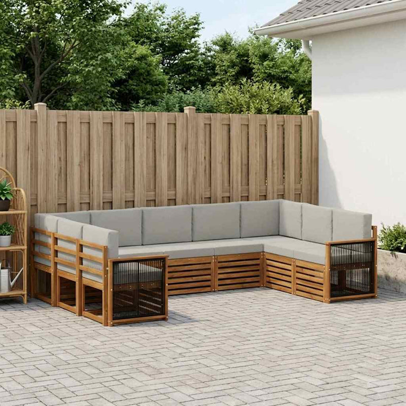 Set de canapele de exterior 7 buc. Natural și gri deschis