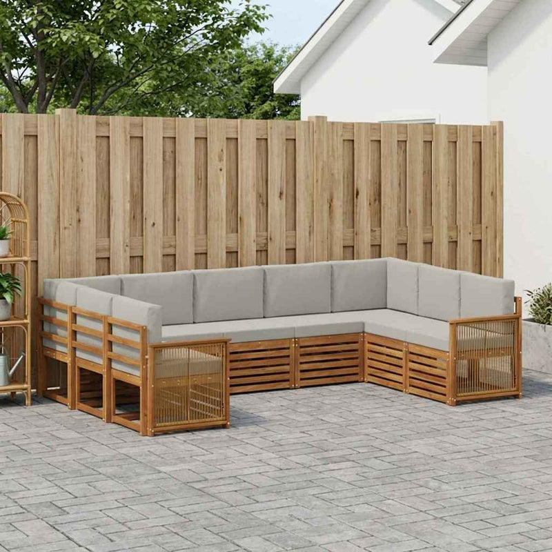 Set de canapele de exterior 7 buc. Natural și gri deschis