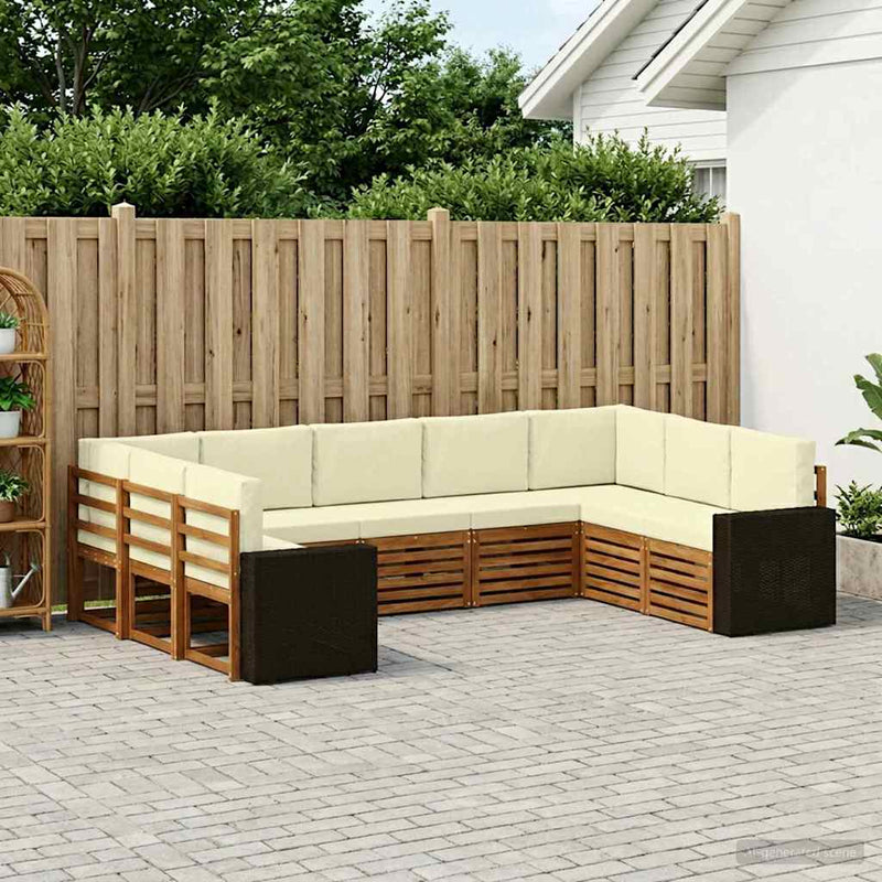 Set de canapele de exterior 9 buc. Natural și Crem Poliester