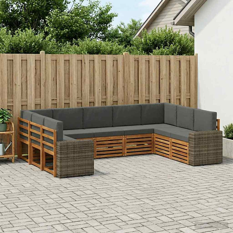 Set de canapele de exterior 9 buc. Natural și Antracit