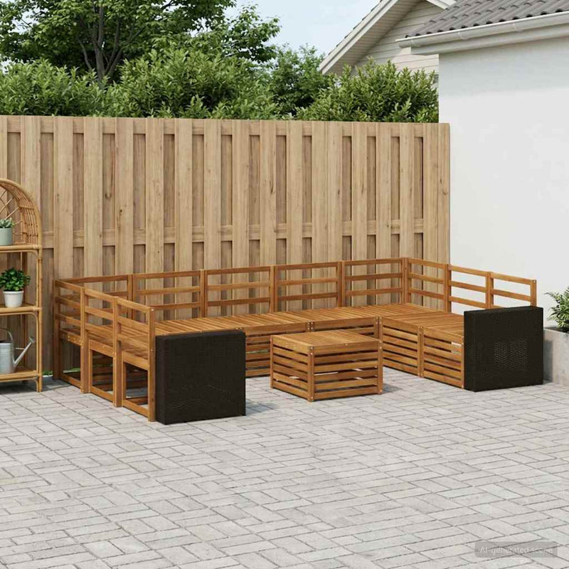 Set de canapele de exterior 10 buc. natural