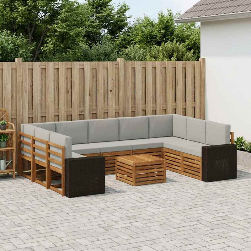 Set de canapele de exterior 10 buc. Natural și gri deschis