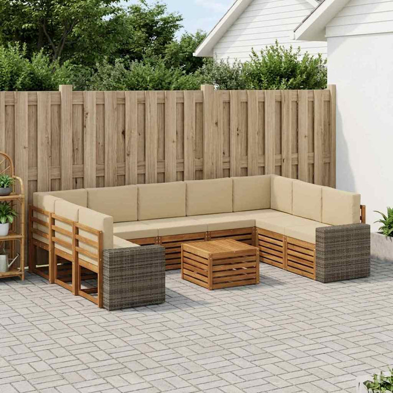 Set de canapele de exterior 10 buc. Natural și Bej Poliester