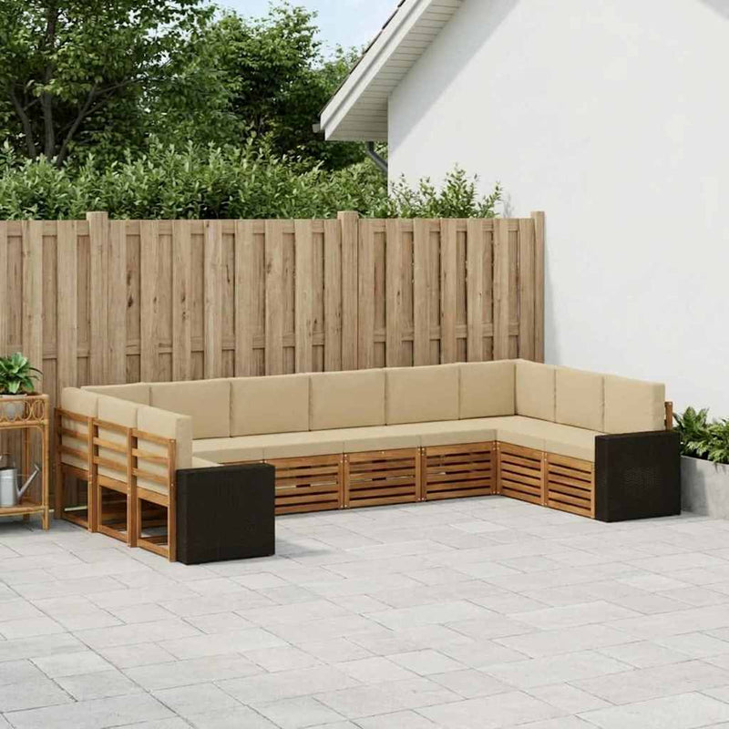 Set de canapele de exterior 10 buc. Natural și Bej Poliester