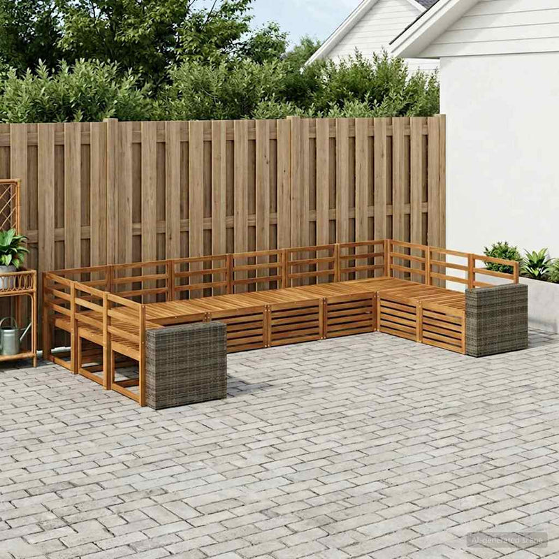 Set de canapele de exterior 10 buc. natural