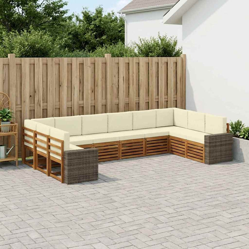 Set de canapele de exterior 10 buc. Natural și Crem Poliester