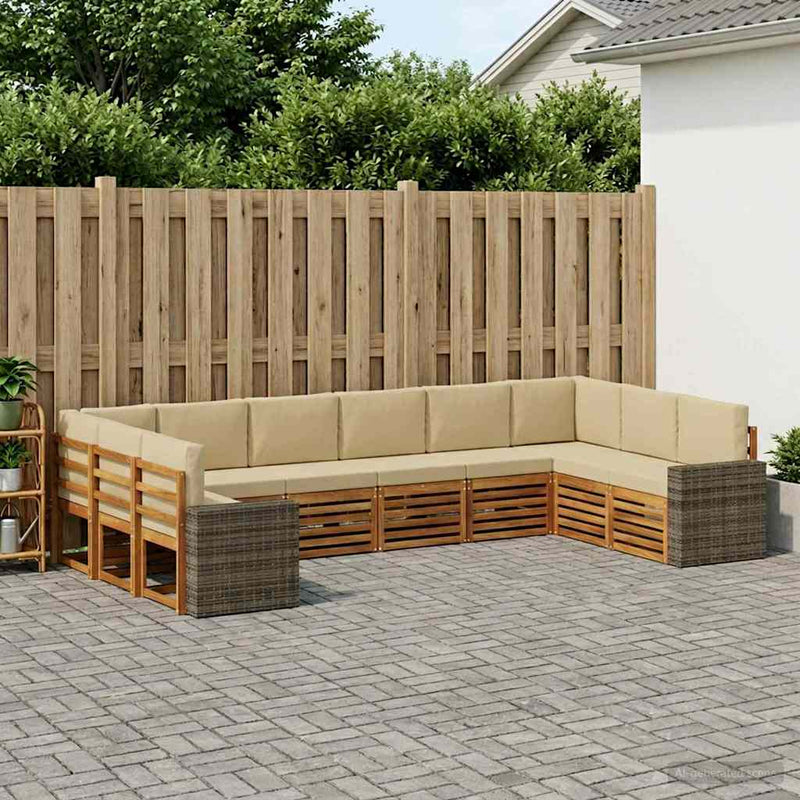 Set de canapele de exterior 10 buc. Natural și Bej Poliester