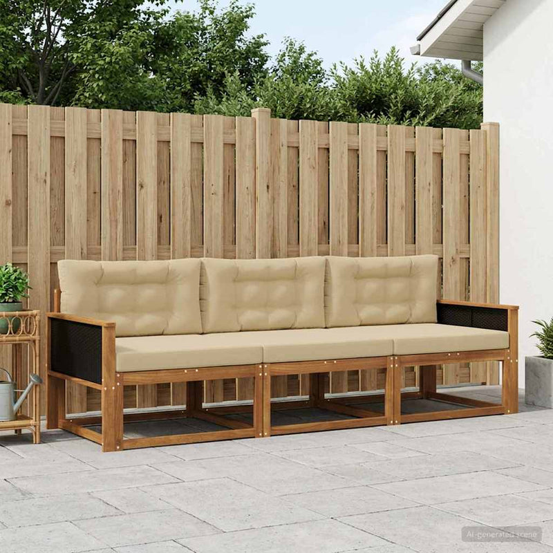 Set de canapele de exterior 3 buc. Natural și Bej