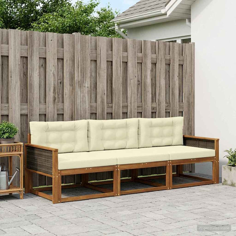 Set de canapele de exterior 3 buc. Natural și Crem