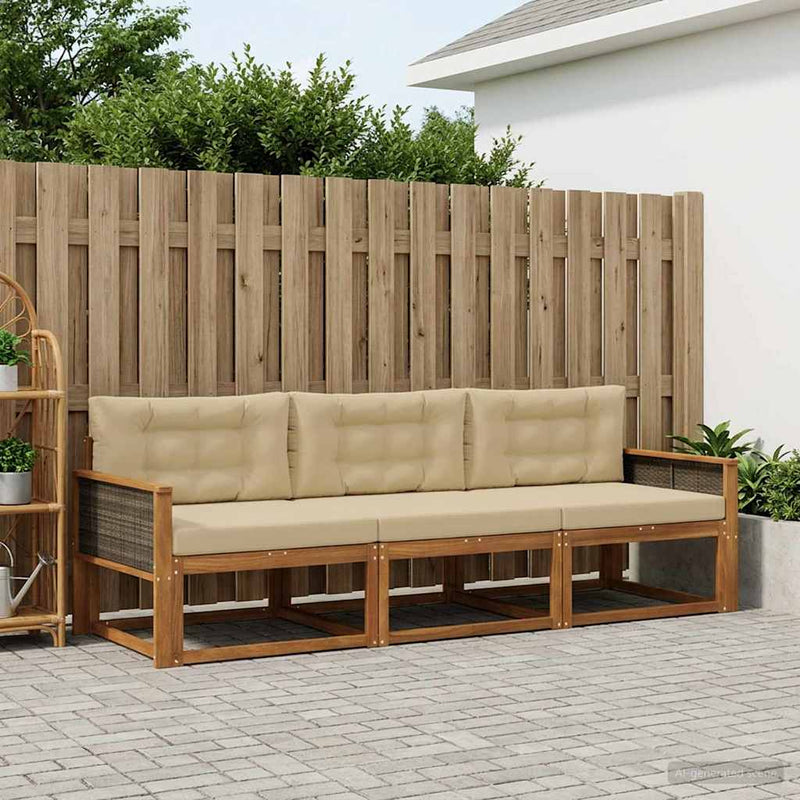 Set de canapele de exterior 3 buc. Natural și Bej