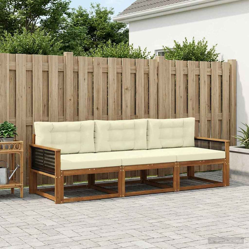 Set de canapele de exterior 3 buc. Natural și Crem