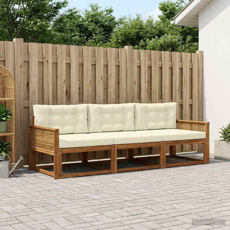 Set de canapele de exterior 3 buc. Natural și Crem