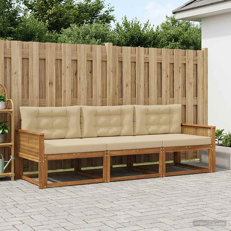 Set de canapele de exterior 3 buc. Natural și Bej