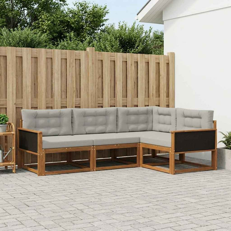 Set de canapele de exterior 4 buc. Natural și Gri deschis
