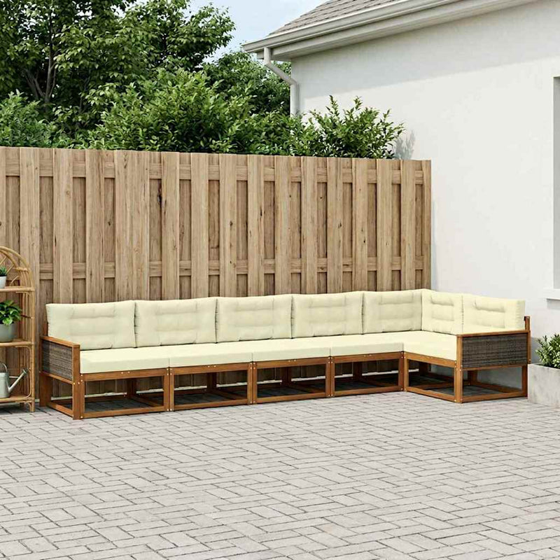 Set de canapele de exterior 6 buc. Natural și Crem
