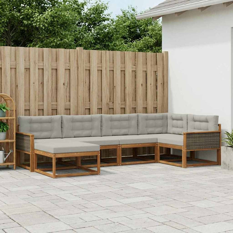 Set de canapele de exterior 6 buc. Natural și Gri deschis