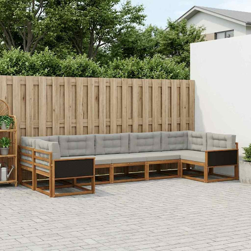 Set de canapele de exterior 7 buc. Natural și gri deschis