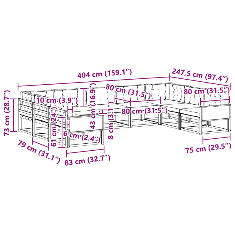 Set de canapele de exterior 9 buc. Natural și Crem