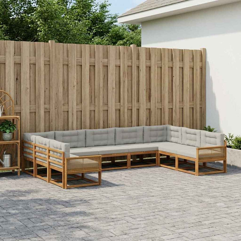 Set de canapele de exterior 9 buc. Natural și gri deschis