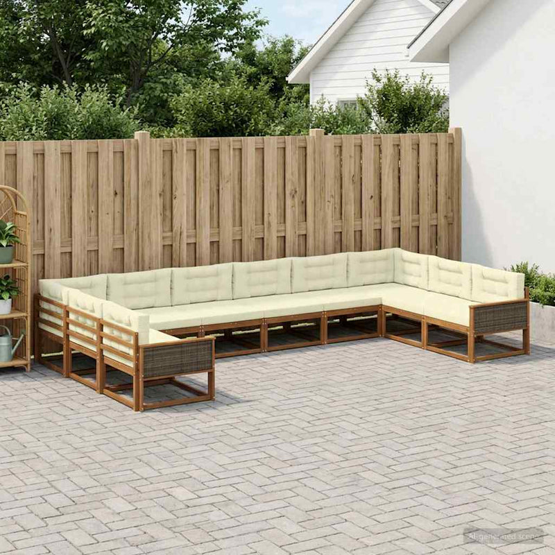 Set de canapele de exterior 10 buc. Natural și Crem