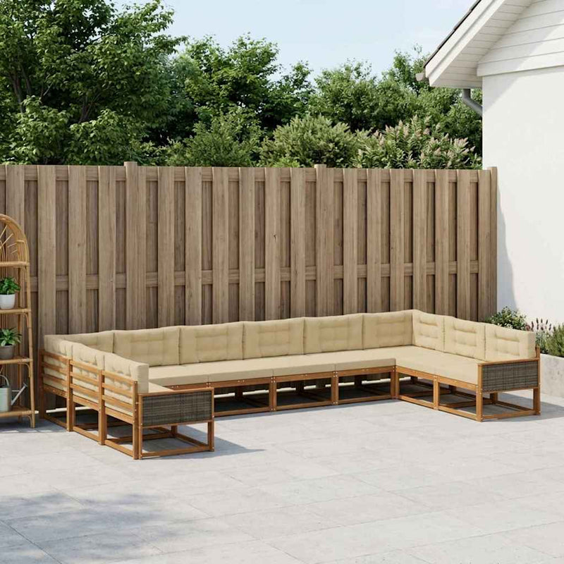 Set de canapele de exterior 10 buc. Natural și Bej