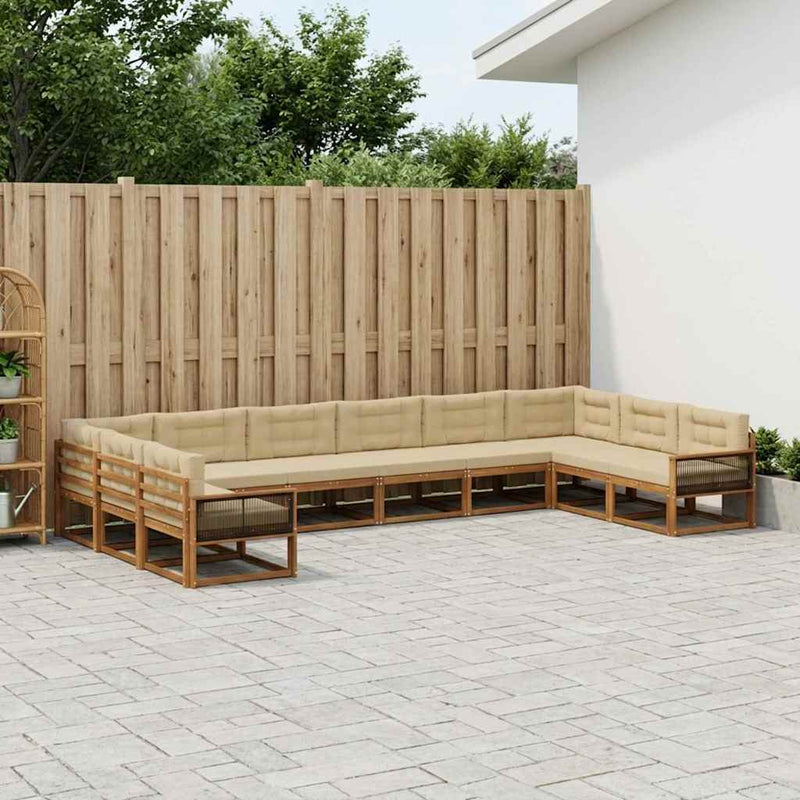 Set de canapele de exterior 10 buc. Natural și Bej