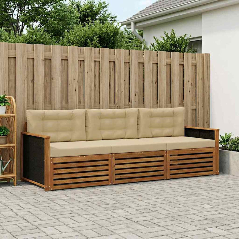 Set de canapele de exterior 3 buc. Natural și Bej Poliester