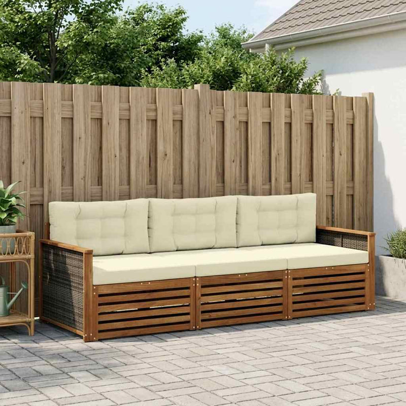 Set de canapele de exterior 3 buc. Natural și Crem