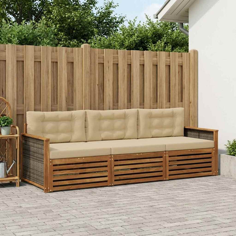Set de canapele de exterior 3 buc. Natural și Bej
