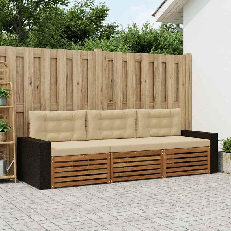 Set de canapele de exterior 3 buc. Natural și Bej Poliester
