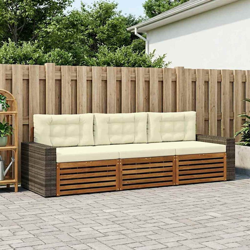 Set de canapele de exterior 3 buc. Natural și Crem Poliester
