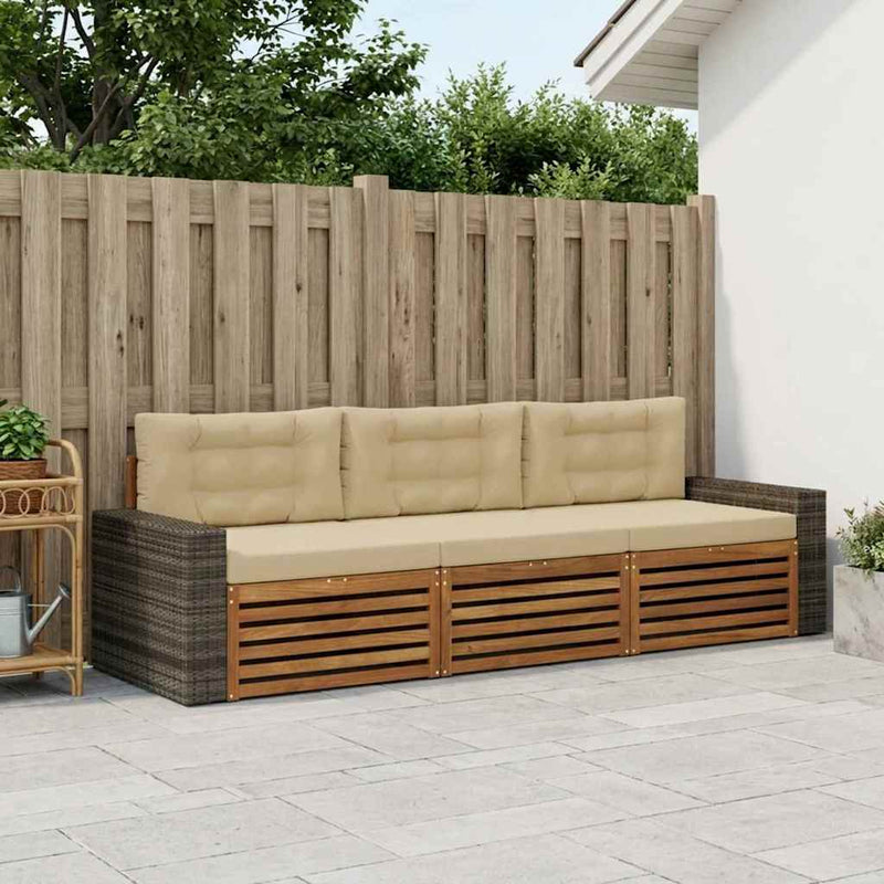 Set de canapele de exterior 3 buc. Natural și Bej Poliester