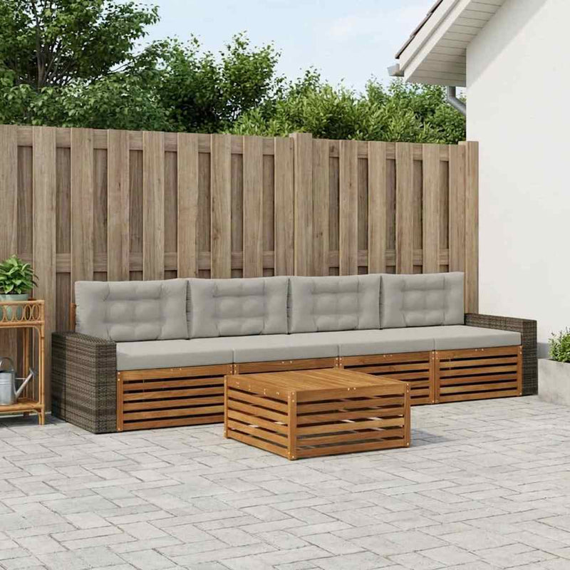 Set de canapele de exterior 5 buc. Natural și gri deschis