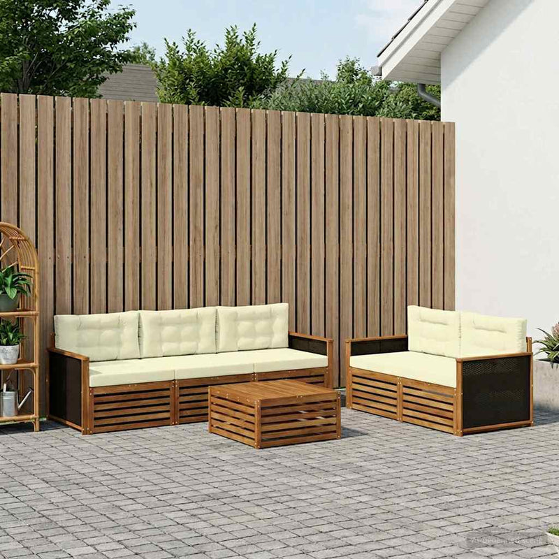 Set de canapele de exterior 6 buc. Natural și Crem