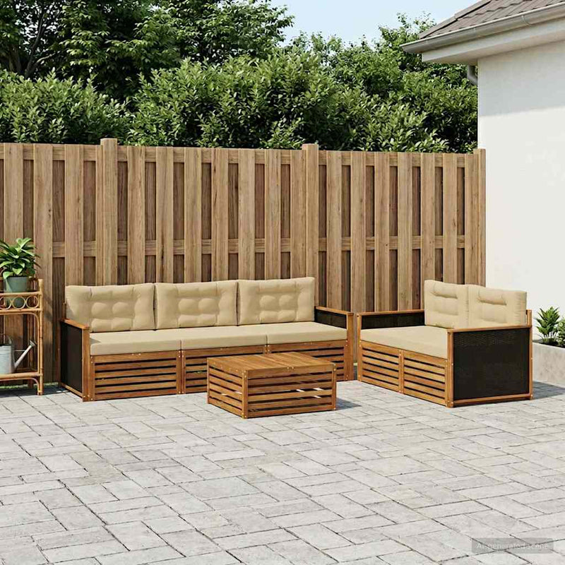 Set de canapele de exterior 6 buc. Natural și Bej