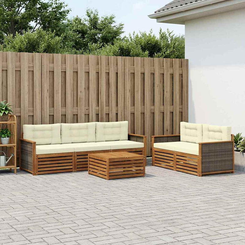 Set de canapele de exterior 6 buc. Natural și Crem