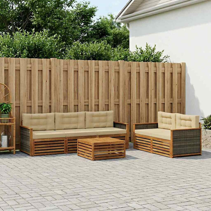 Set de canapele de exterior 6 buc. Natural și Bej