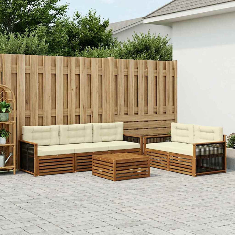 Set de canapele de exterior 6 buc. Natural și Crem