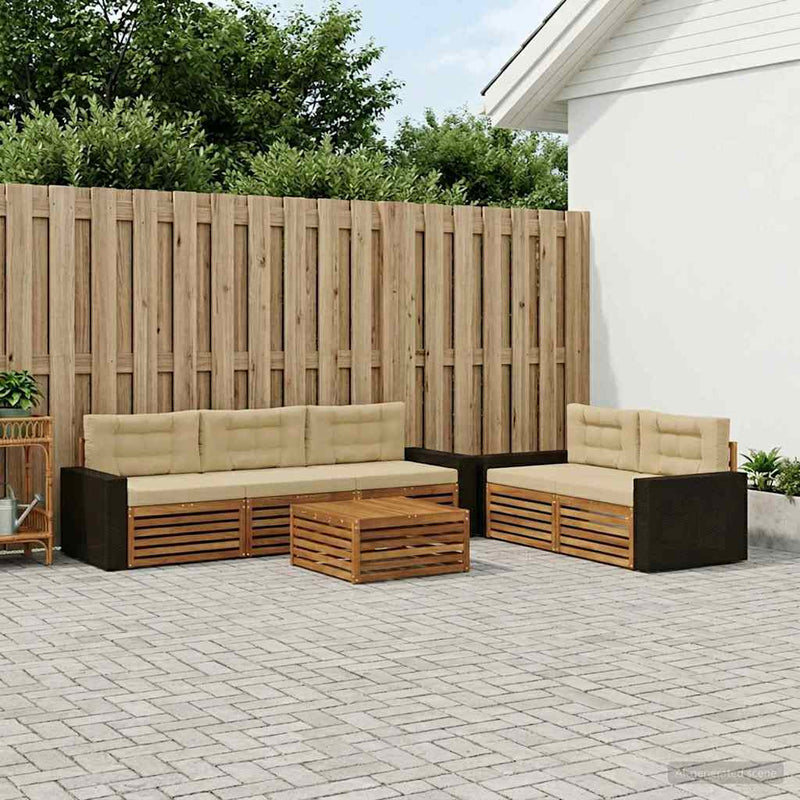 Set de canapele de exterior 6 buc. Natural și Bej