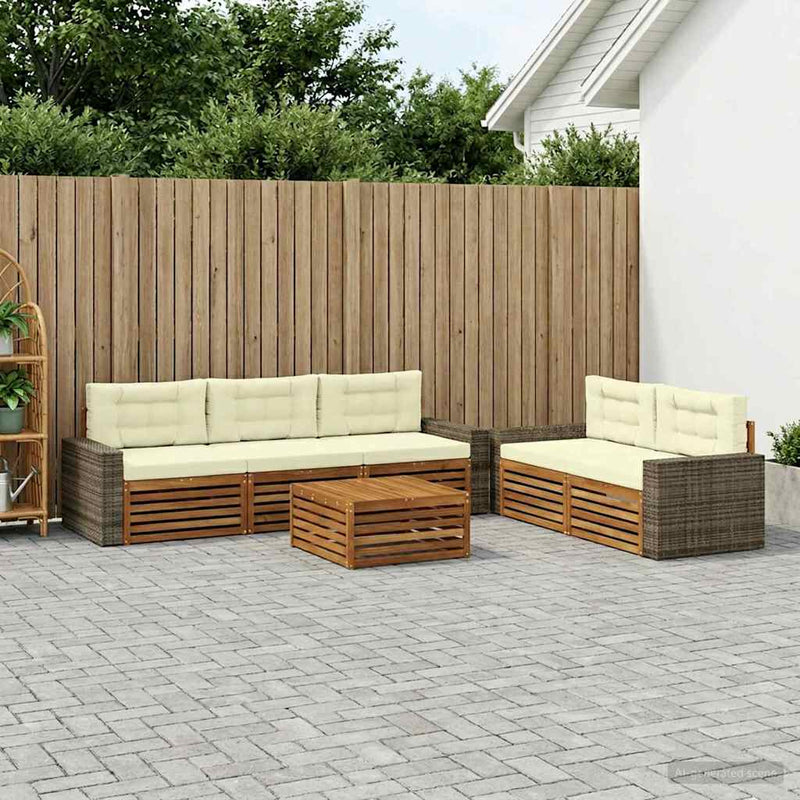Set de canapele de exterior 6 buc. Natural și Crem