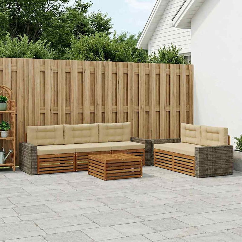 Set de canapele de exterior 6 buc. Natural și Bej