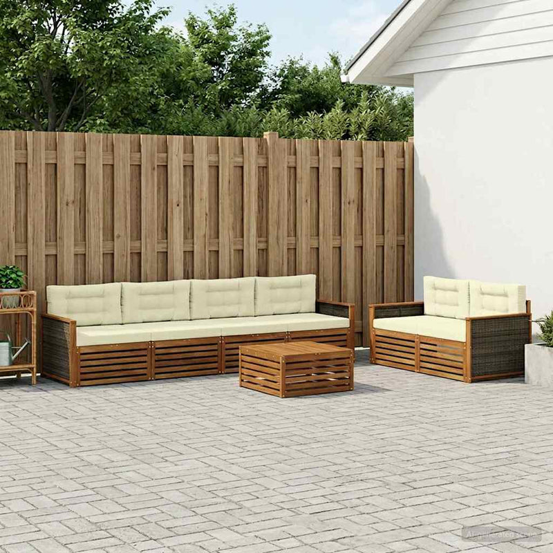 Set de canapele de exterior 7 buc. Natural și Crem