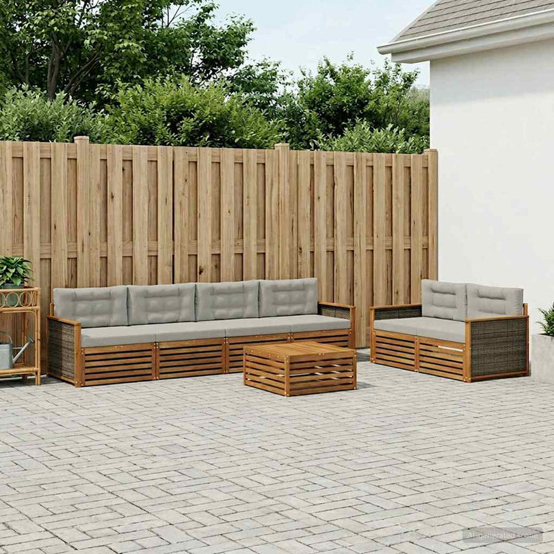 Set de canapele de exterior 7 buc. Natural și gri deschis