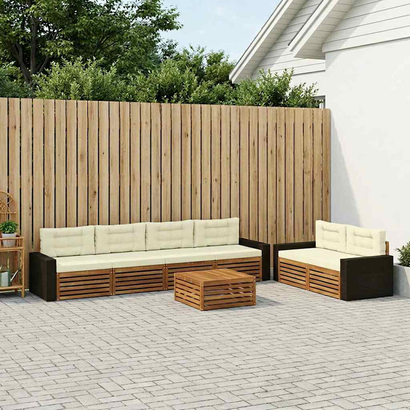 Set de canapele de exterior 7 buc. Natural și Crem Poliester