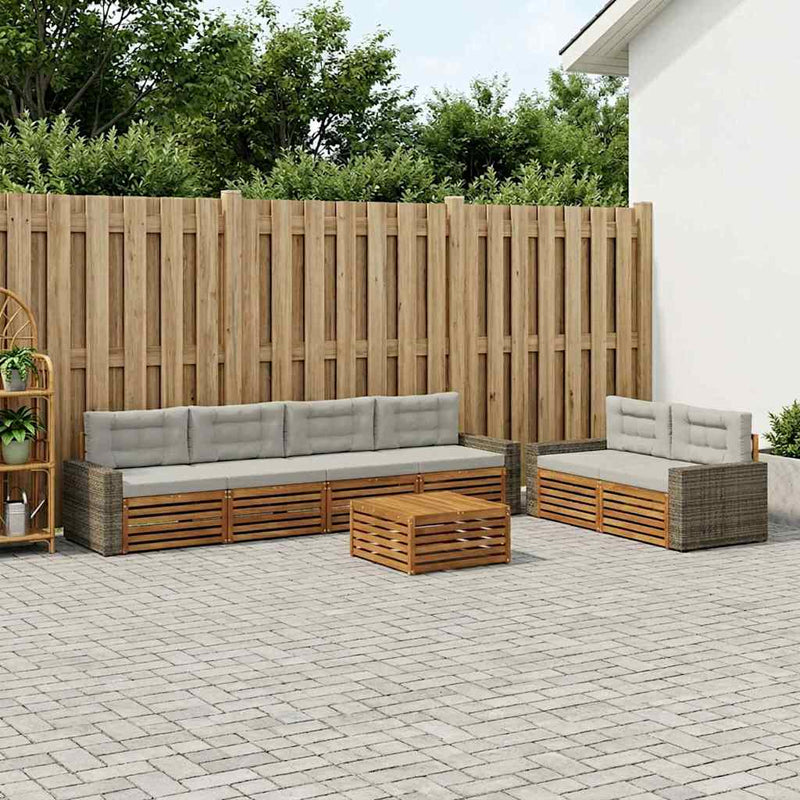 Set de canapele de exterior 7 buc. Natural și gri deschis