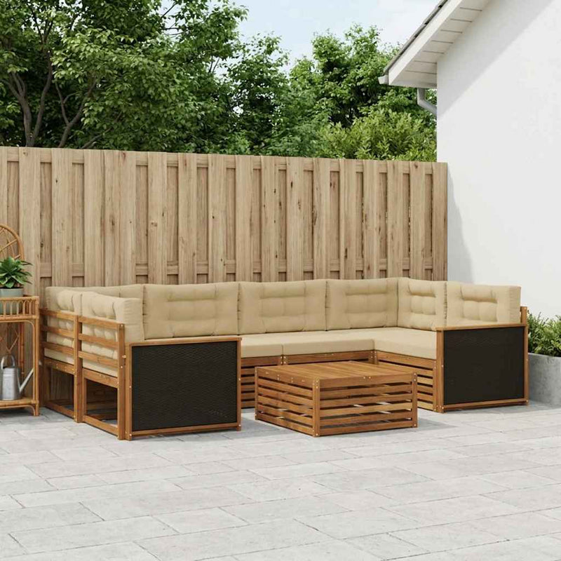 Set de canapele de exterior 7 buc. Natural și Bej Poliester